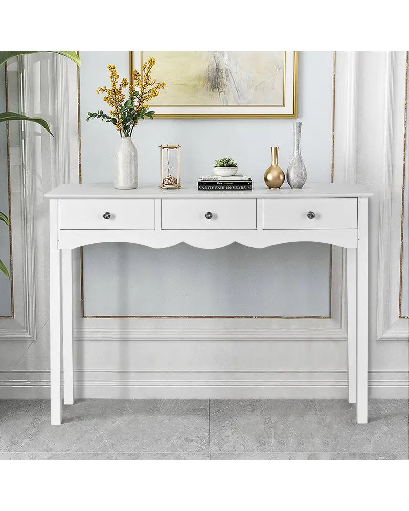 Side Sofa Table with Storage 3-Drawers-White - White - Console Tables