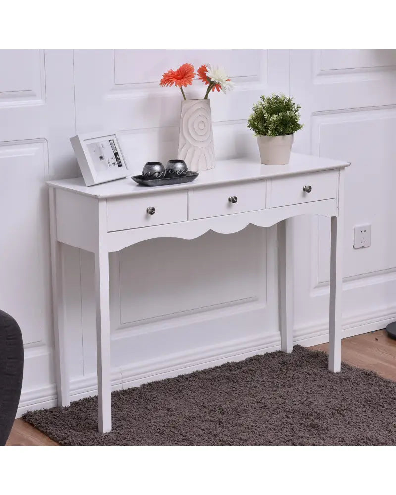 Side Sofa Table with Storage 3-Drawers-White - White - Console Tables