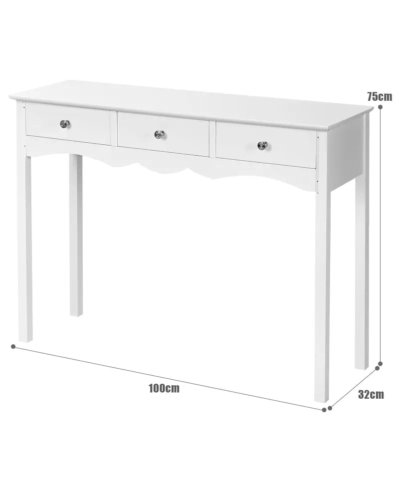 Side Sofa Table with Storage 3-Drawers-White - White - Console Tables