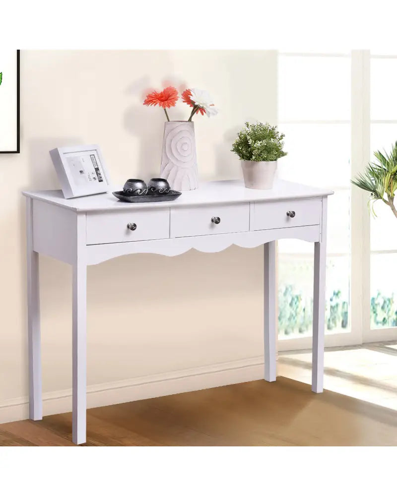 Side Sofa Table with Storage 3-Drawers-White - White - Console Tables