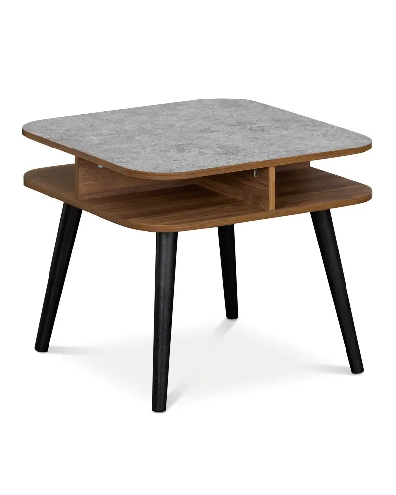 Side Table Faux Marble End Table with Storage Shelves and Rubber Wood Legs-Walnut - Walnut - End & Side Tables