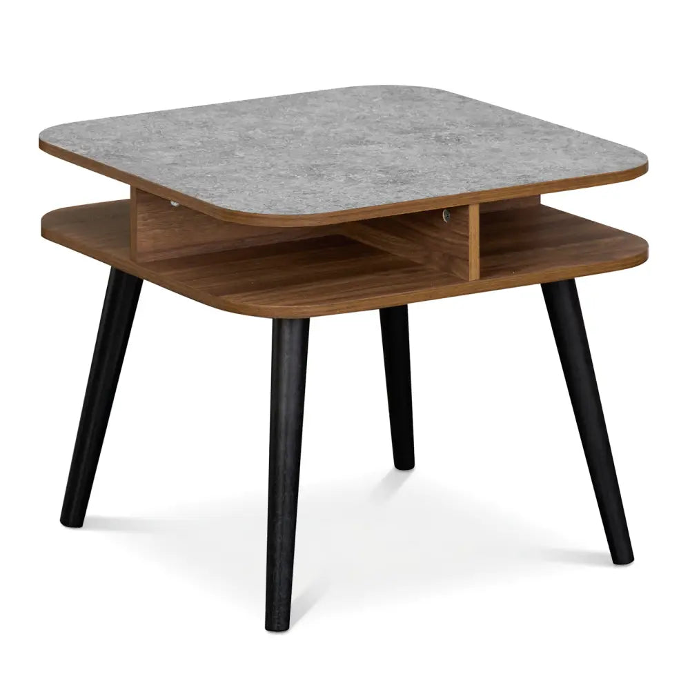 Side Table Faux Marble End Table with Storage Shelves and Rubber Wood Legs-Walnut - Walnut - End & Side Tables