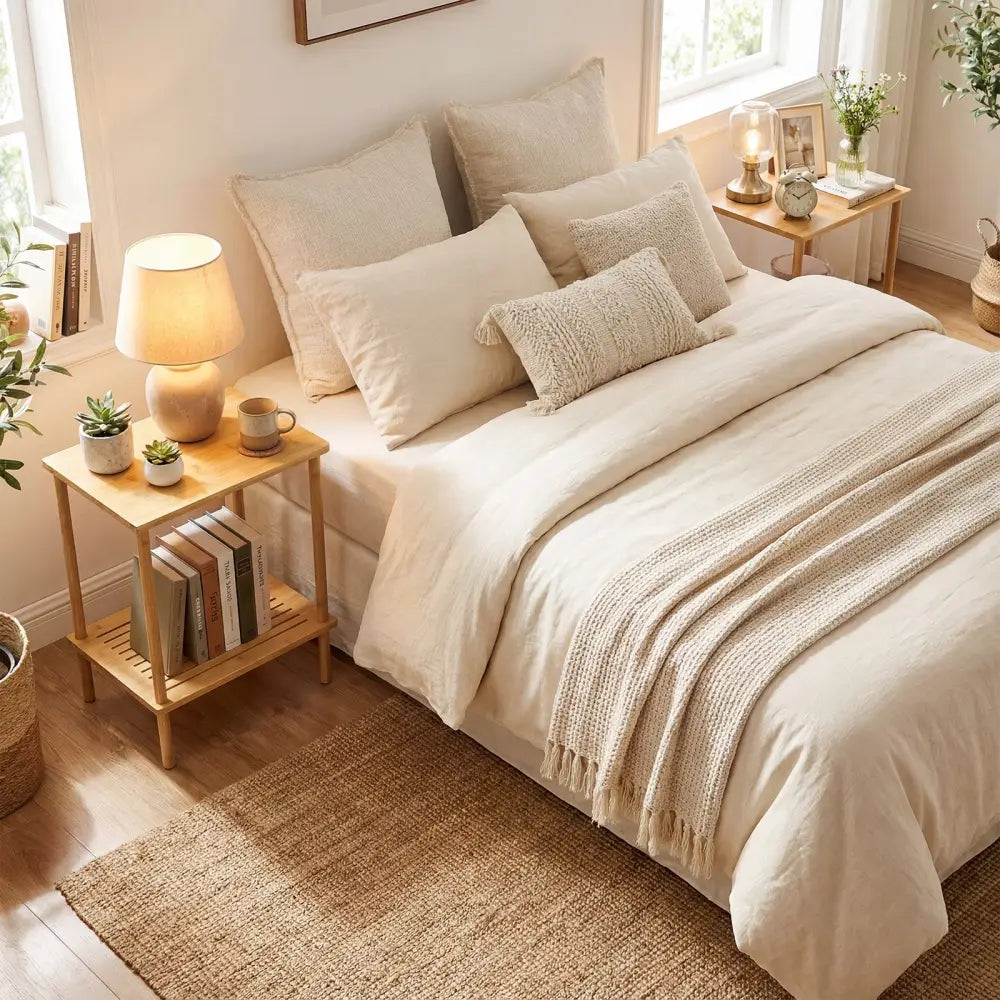 Side Table Set of 2 2-Tier Bamboo End Table with Storage Shelves Rectangular Tea Sofa Table-Natural - Natural - End &