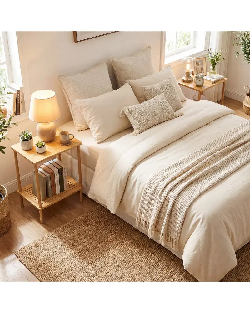 Side Table Set of 2 2-Tier Bamboo End Table with Storage Shelves Rectangular Tea Sofa Table-Natural - Natural - End &