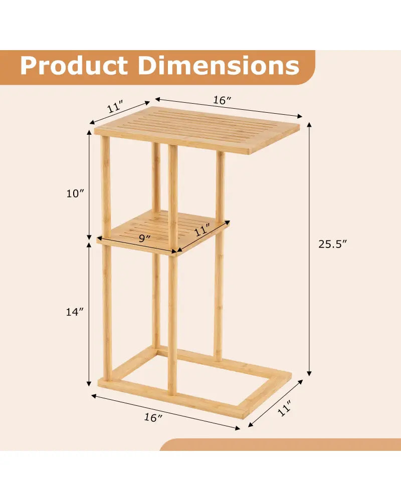 Side Table Set of 2 with Storage Shelves and Bamboo Construction-Natural - Natural - End & Side Tables