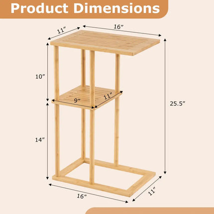 Side Table Set of 2 with Storage Shelves and Bamboo Construction-Natural - Natural - End & Side Tables