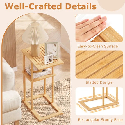 Side Table Set of 2 with Storage Shelves and Bamboo Construction-Natural - Natural - End & Side Tables
