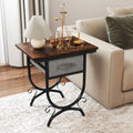 Side Table with Fabric Drawer and Carved Metal Frame for Living Room - Nightstands