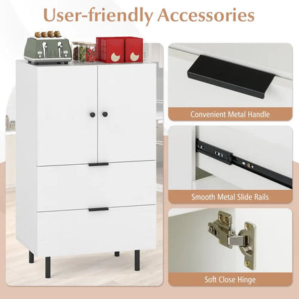 Sideboard Buffet Cabinet 2-Door Serving Cupboard with Drawers-White - White - Sideboards Cabinets & Buffets