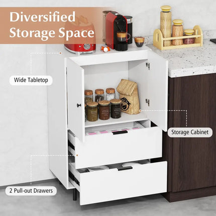 Sideboard Buffet Cabinet 2-Door Serving Cupboard with Drawers-White - White - Sideboards Cabinets & Buffets