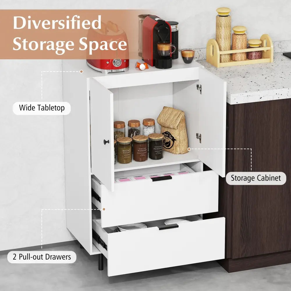 Sideboard Buffet Cabinet 2-Door Serving Cupboard with Drawers-White - White - Sideboards Cabinets & Buffets