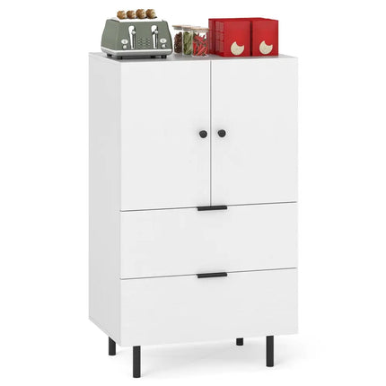 Sideboard Buffet Cabinet 2-Door Serving Cupboard with Drawers-White - White - Sideboards Cabinets & Buffets