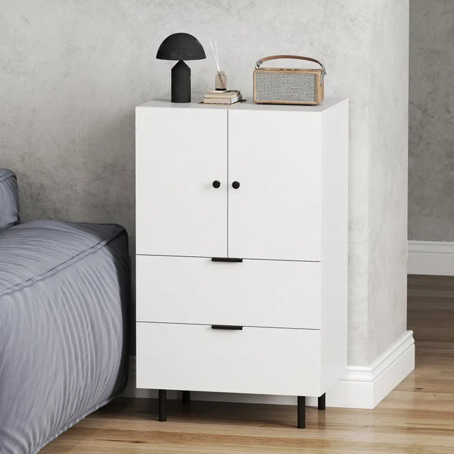 Sideboard Buffet Cabinet 2-Door Serving Cupboard with Drawers-White - White - Sideboards Cabinets & Buffets