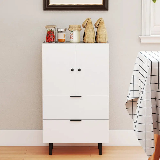 Sideboard Buffet Cabinet 2-Door Serving Cupboard with Drawers-White - White - Sideboards Cabinets & Buffets