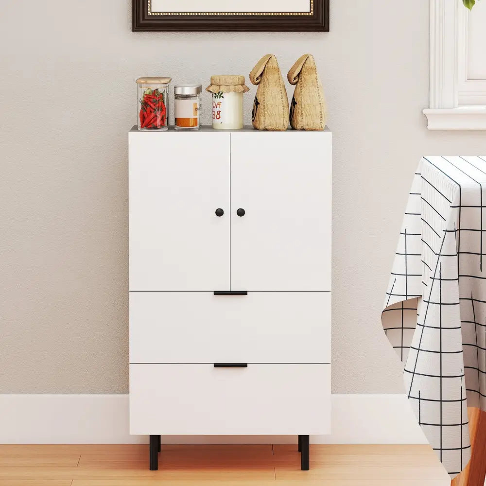 Sideboard Buffet Cabinet 2-Door Serving Cupboard with Drawers-White - White - Sideboards Cabinets & Buffets