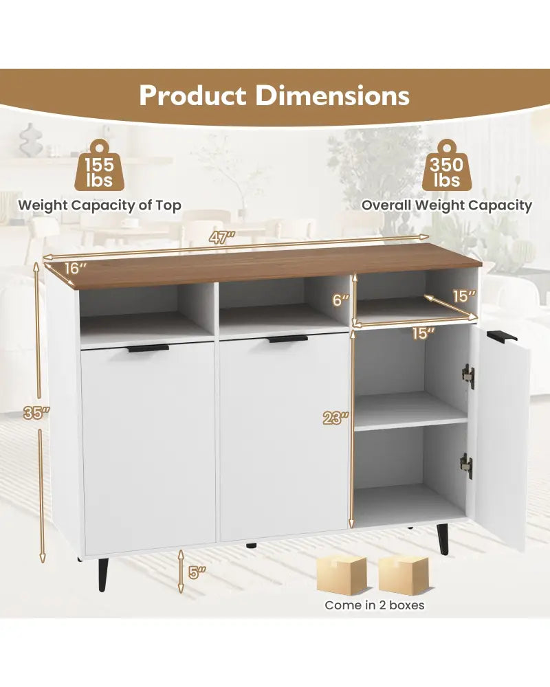 Sideboard Buffet Cabinet Kitchen Storage Cabinet with 5-Position Adjustable Shelves-White - White - Sideboards Cabinets