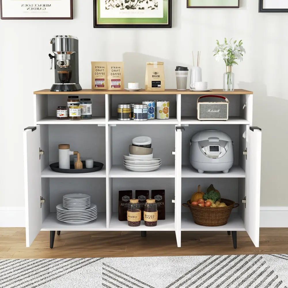Sideboard Buffet Cabinet Kitchen Storage Cabinet with 5-Position Adjustable Shelves-White - White - Sideboards Cabinets