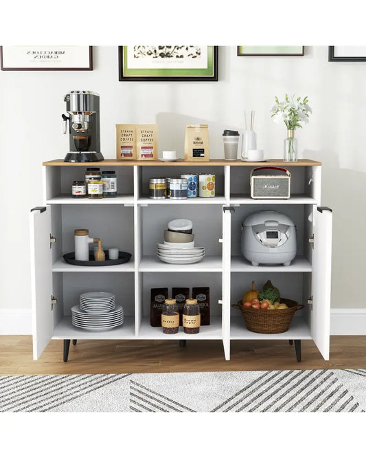 Sideboard Buffet Cabinet Kitchen Storage Cabinet with 5-Position Adjustable Shelves-White - White - Sideboards Cabinets