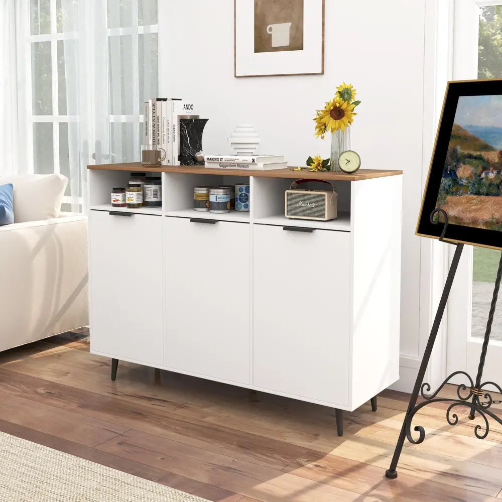 Sideboard Buffet Cabinet Kitchen Storage Cabinet with 5-Position Adjustable Shelves-White - White - Sideboards Cabinets