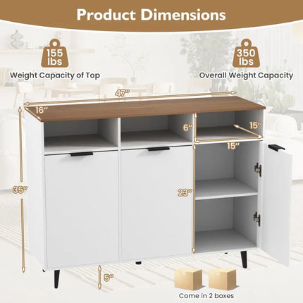 Sideboard Buffet Cabinet Kitchen Storage Cabinet with 5-Position Adjustable Shelves-White - White - Sideboards Cabinets