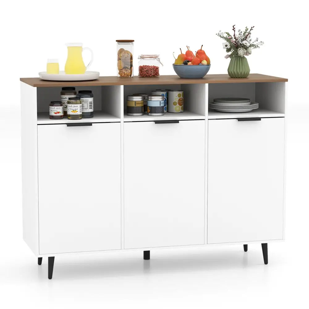 Sideboard Buffet Cabinet Kitchen Storage Cabinet with 5-Position Adjustable Shelves-White - White - Sideboards Cabinets
