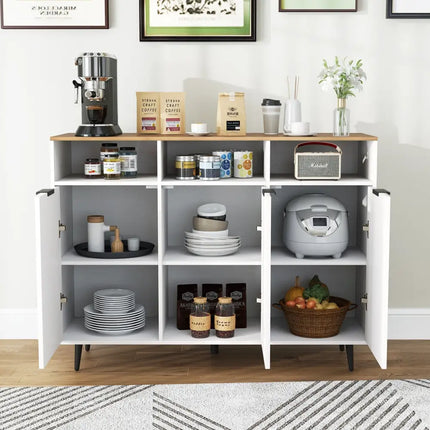 Sideboard Buffet Cabinet Kitchen Storage Cabinet with 5-Position Adjustable Shelves-White - White - Sideboards Cabinets