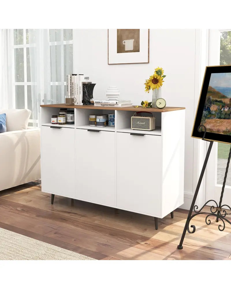 Sideboard Buffet Cabinet Kitchen Storage Cabinet with 5-Position Adjustable Shelves-White - White - Sideboards Cabinets
