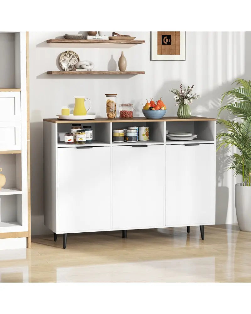 Sideboard Buffet Cabinet Kitchen Storage Cabinet with 5-Position Adjustable Shelves-White - White - Sideboards Cabinets