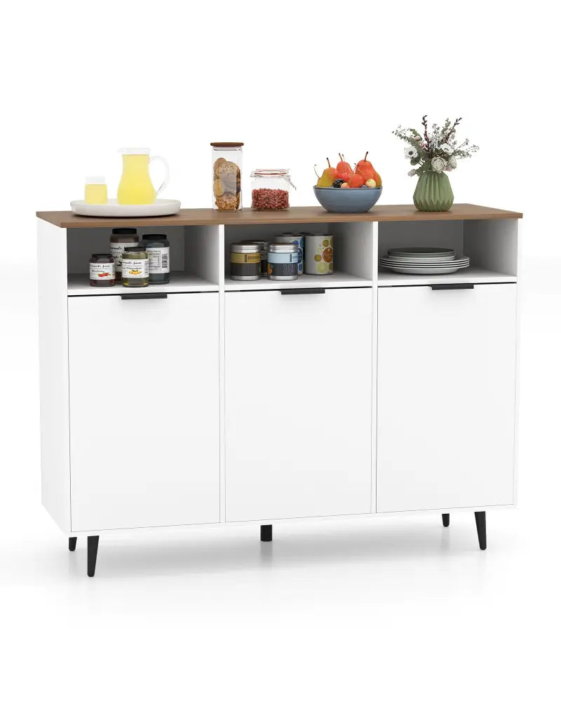 Sideboard Buffet Cabinet Kitchen Storage Cabinet with 5-Position Adjustable Shelves-White - White - Sideboards Cabinets