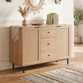 Sideboard Buffet Cabinet Rustic Farmhouse Coffee Bar Table with 2 Rattan Doors and 3 Drawers-Natural - Natural