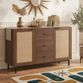 Sideboard Buffet Cabinet Rustic Farmhouse Coffee Bar Table with 2 Rattan Doors and 3 Drawers-Brown - Brown - Sideboards