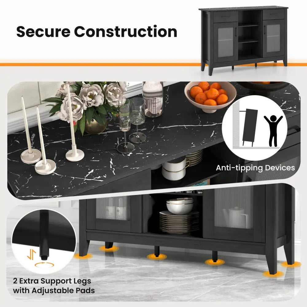 Sideboard Buffet Cabinet with 2 Drawers and 4 Adjustable Shelves-Black - Black - Sideboards Cabinets & Buffets