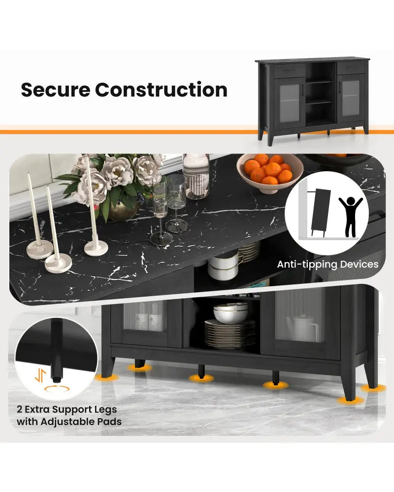 Sideboard Buffet Cabinet with 2 Drawers and 4 Adjustable Shelves-Black - Black - Sideboards Cabinets & Buffets