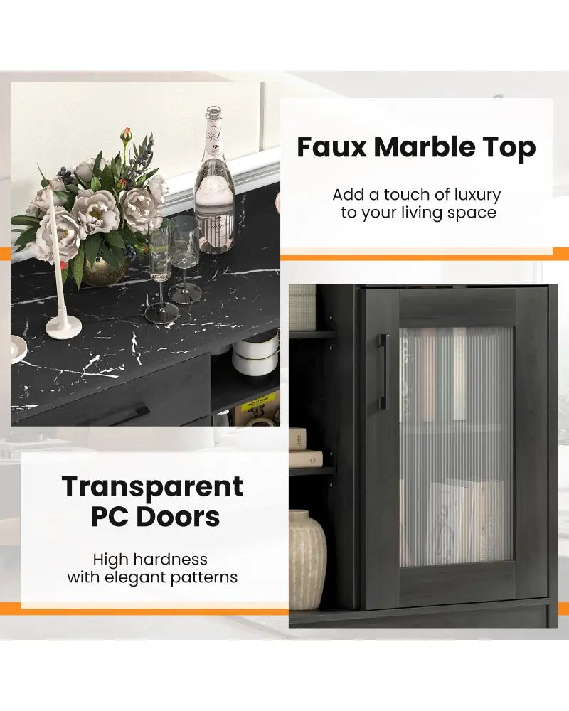 Sideboard Buffet Cabinet with 2 Drawers and 4 Adjustable Shelves-Black - Black - Sideboards Cabinets & Buffets