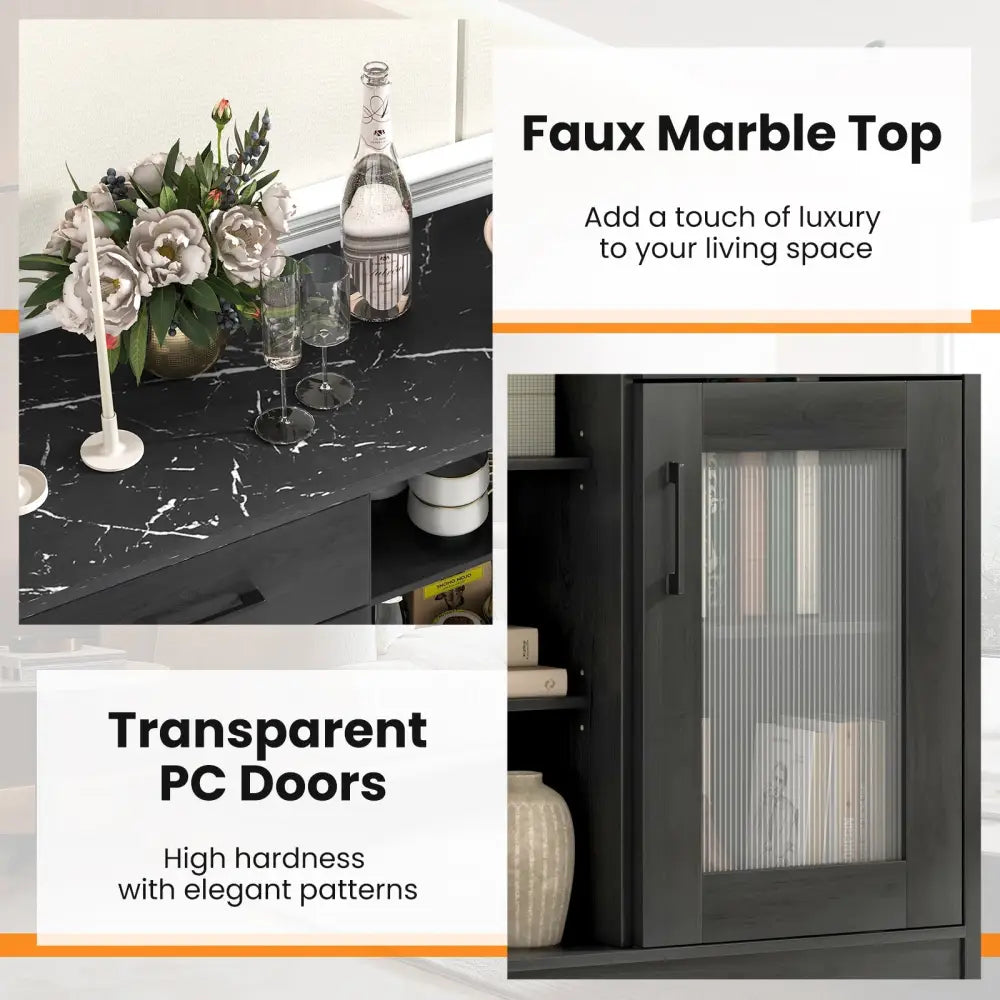 Sideboard Buffet Cabinet with 2 Drawers and 4 Adjustable Shelves-Black - Black - Sideboards Cabinets & Buffets