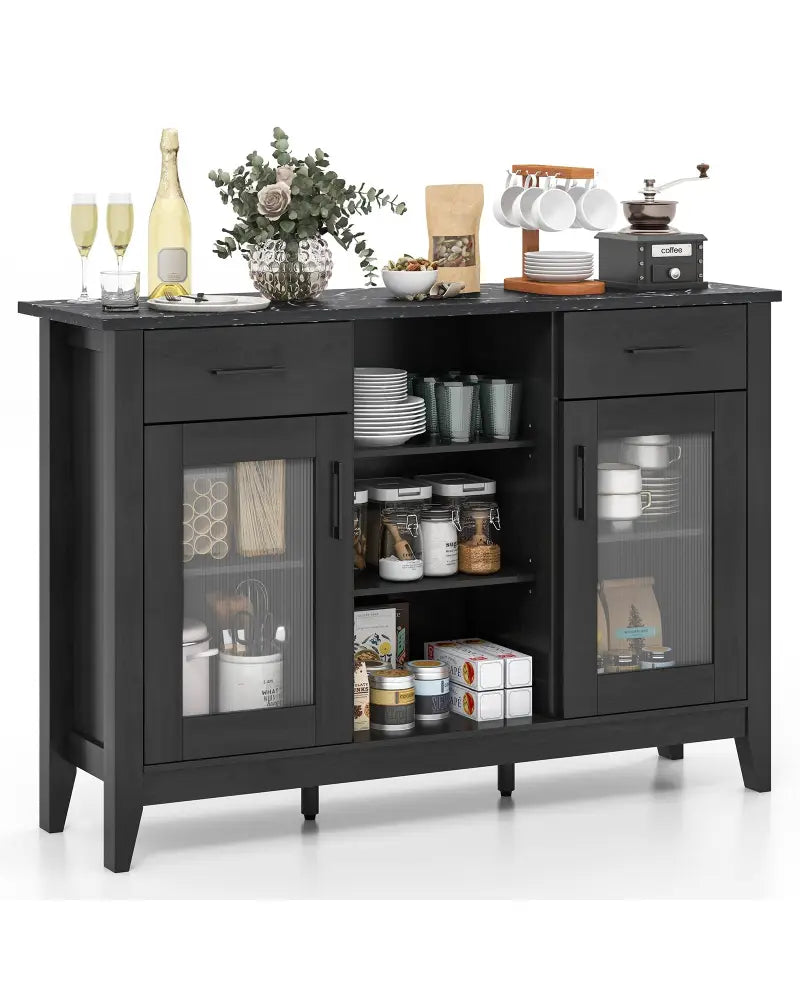 Sideboard Buffet Cabinet with 2 Drawers and 4 Adjustable Shelves-Black - Black - Sideboards Cabinets & Buffets