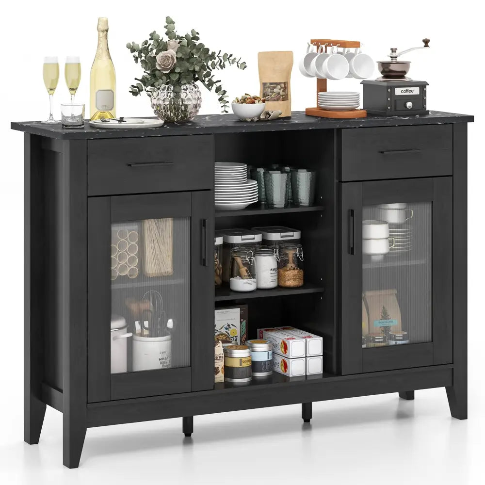Sideboard Buffet Cabinet with 2 Drawers and 4 Adjustable Shelves-Black - Black - Sideboards Cabinets & Buffets