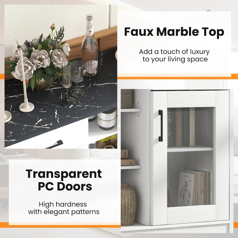 Sideboard Buffet Cabinet with 2 Drawers and 4 Adjustable Shelves-White - White - Sideboards Cabinets & Buffets