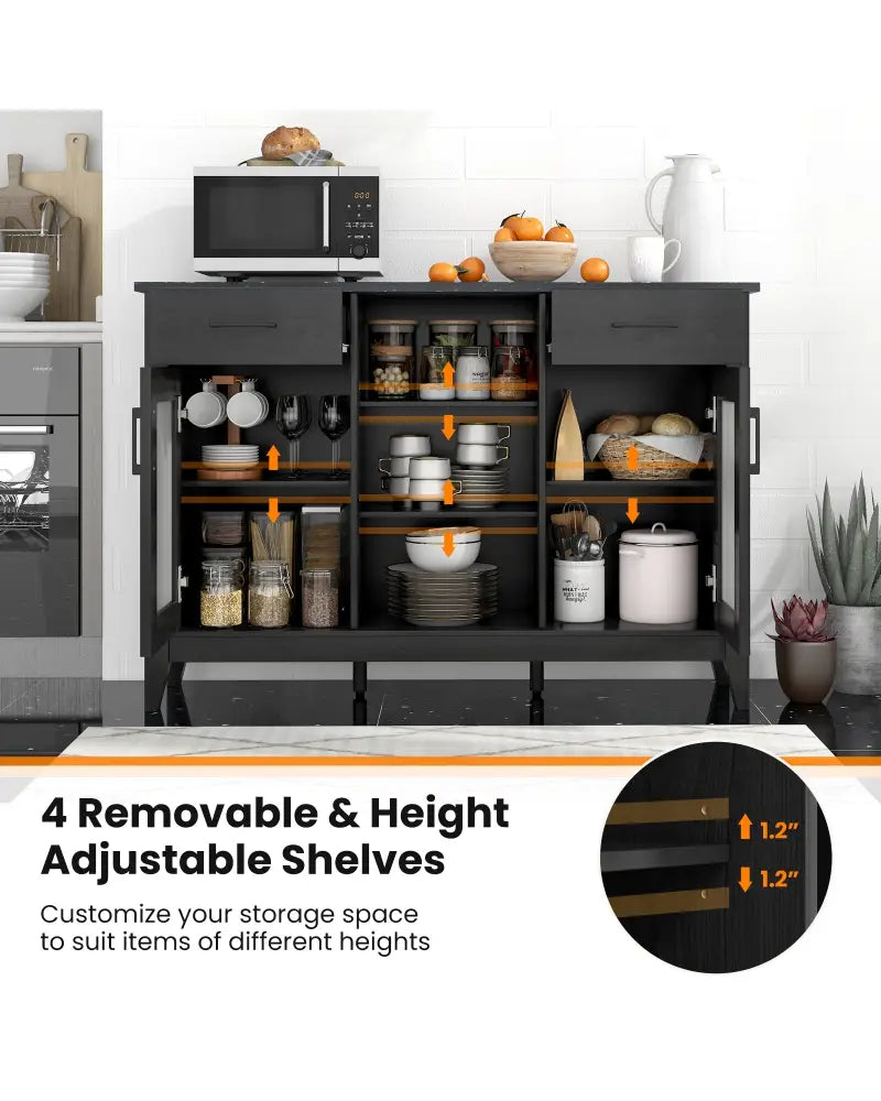 Sideboard Buffet Cabinet with 2 Drawers and 4 Adjustable Shelves-Black - Black - Sideboards Cabinets & Buffets