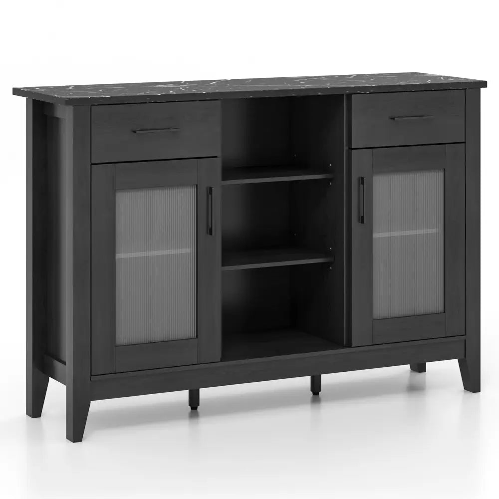 Sideboard Buffet Cabinet with 2 Drawers and 4 Adjustable Shelves-Black - Black - Sideboards Cabinets & Buffets