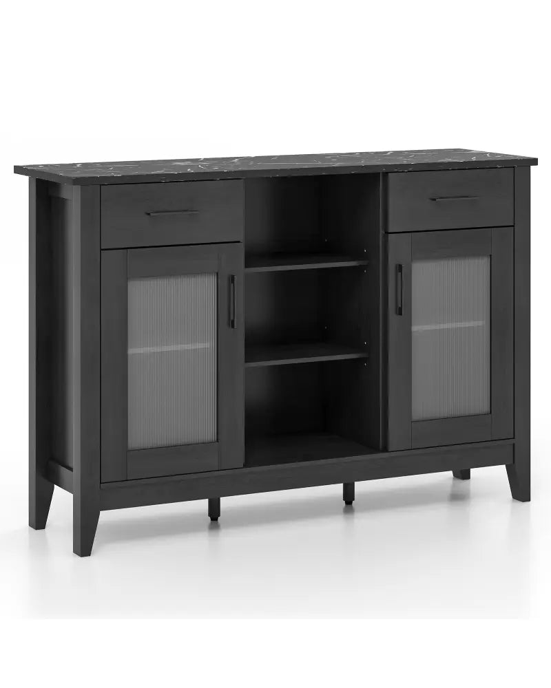Sideboard Buffet Cabinet with 2 Drawers and 4 Adjustable Shelves-Black - Black - Sideboards Cabinets & Buffets