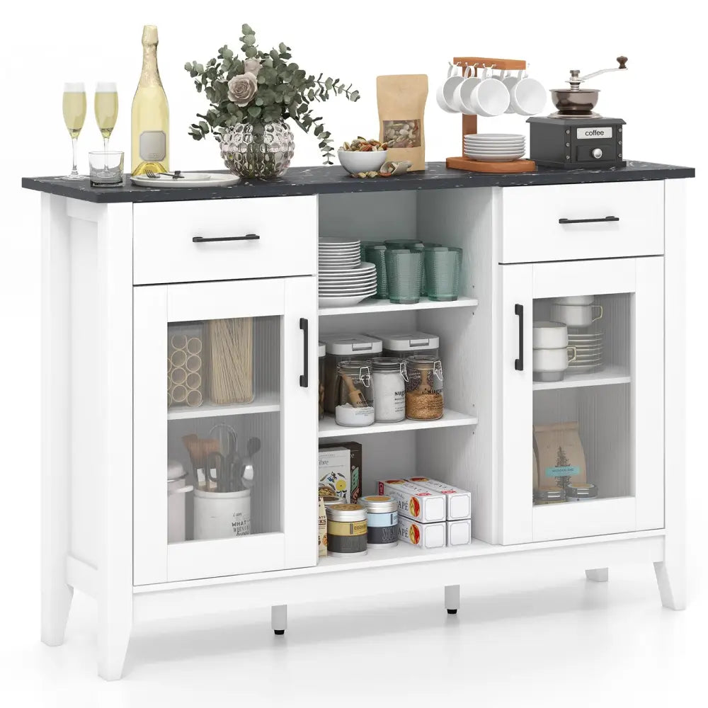 Sideboard Buffet Cabinet with 2 Drawers and 4 Adjustable Shelves-White - White - Sideboards Cabinets & Buffets