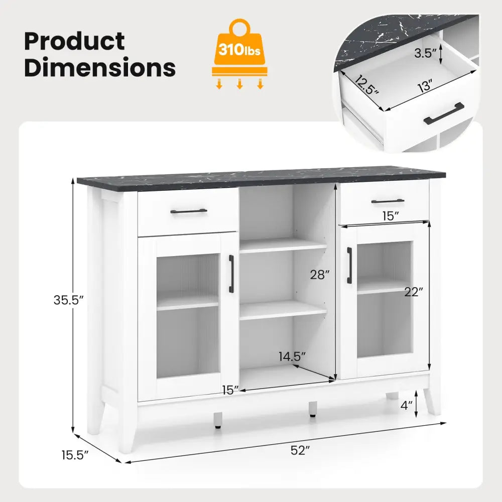 Sideboard Buffet Cabinet with 2 Drawers and 4 Adjustable Shelves-White - White - Sideboards Cabinets & Buffets