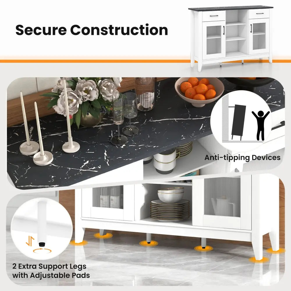 Sideboard Buffet Cabinet with 2 Drawers and 4 Adjustable Shelves-White - White - Sideboards Cabinets & Buffets