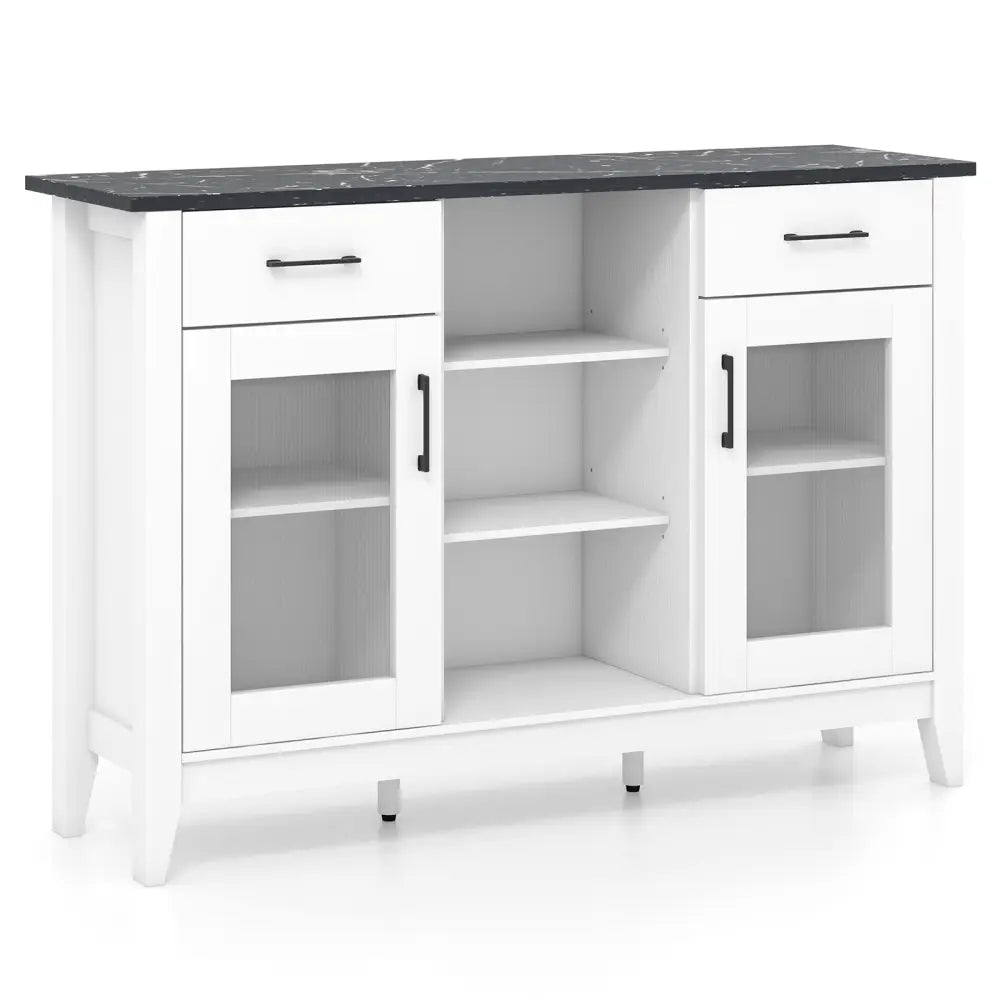 Sideboard Buffet Cabinet with 2 Drawers and 4 Adjustable Shelves-White - White - Sideboards Cabinets & Buffets