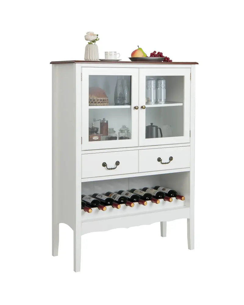 Sideboard Buffet Cabinet with 2 Tempered Glass Doors-White - White - Sideboards Cabinets & Buffets