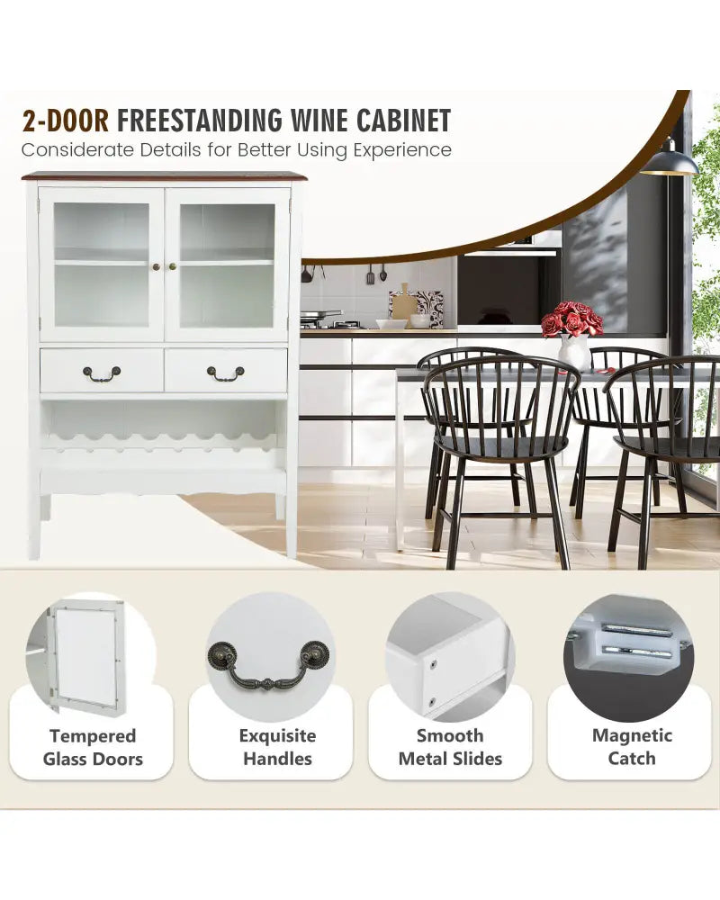 Sideboard Buffet Cabinet with 2 Tempered Glass Doors-White - White - Sideboards Cabinets & Buffets