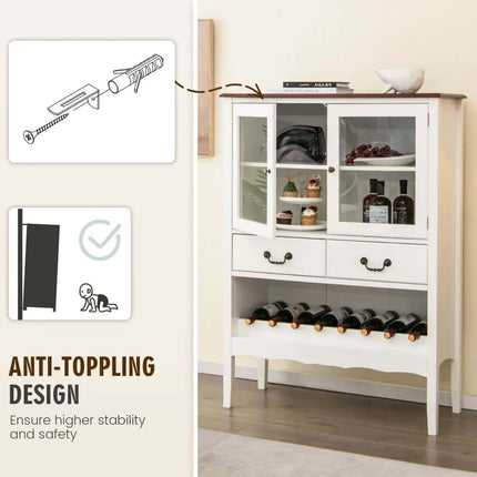 Sideboard Buffet Cabinet with 2 Tempered Glass Doors-White - White - Sideboards Cabinets & Buffets