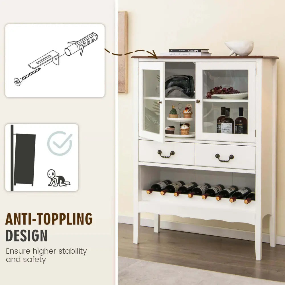 Sideboard Buffet Cabinet with 2 Tempered Glass Doors-White - White - Sideboards Cabinets & Buffets
