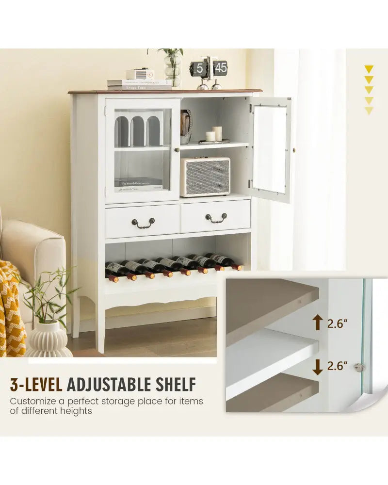 Sideboard Buffet Cabinet with 2 Tempered Glass Doors-White - White - Sideboards Cabinets & Buffets